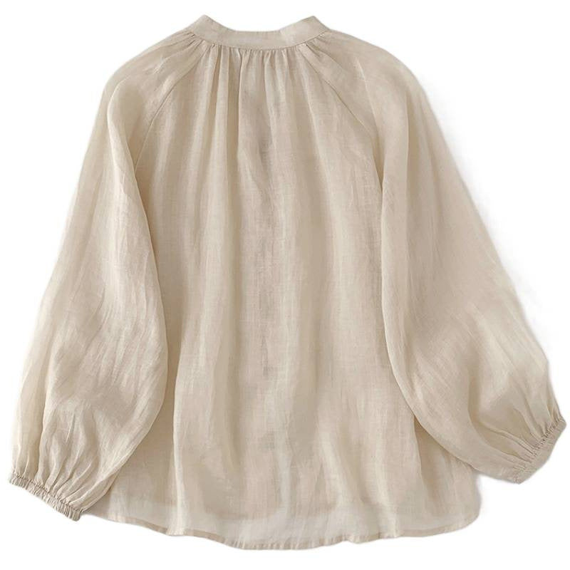 Women's Loose Cotton And Linen Single Row Button Tied Shirt
