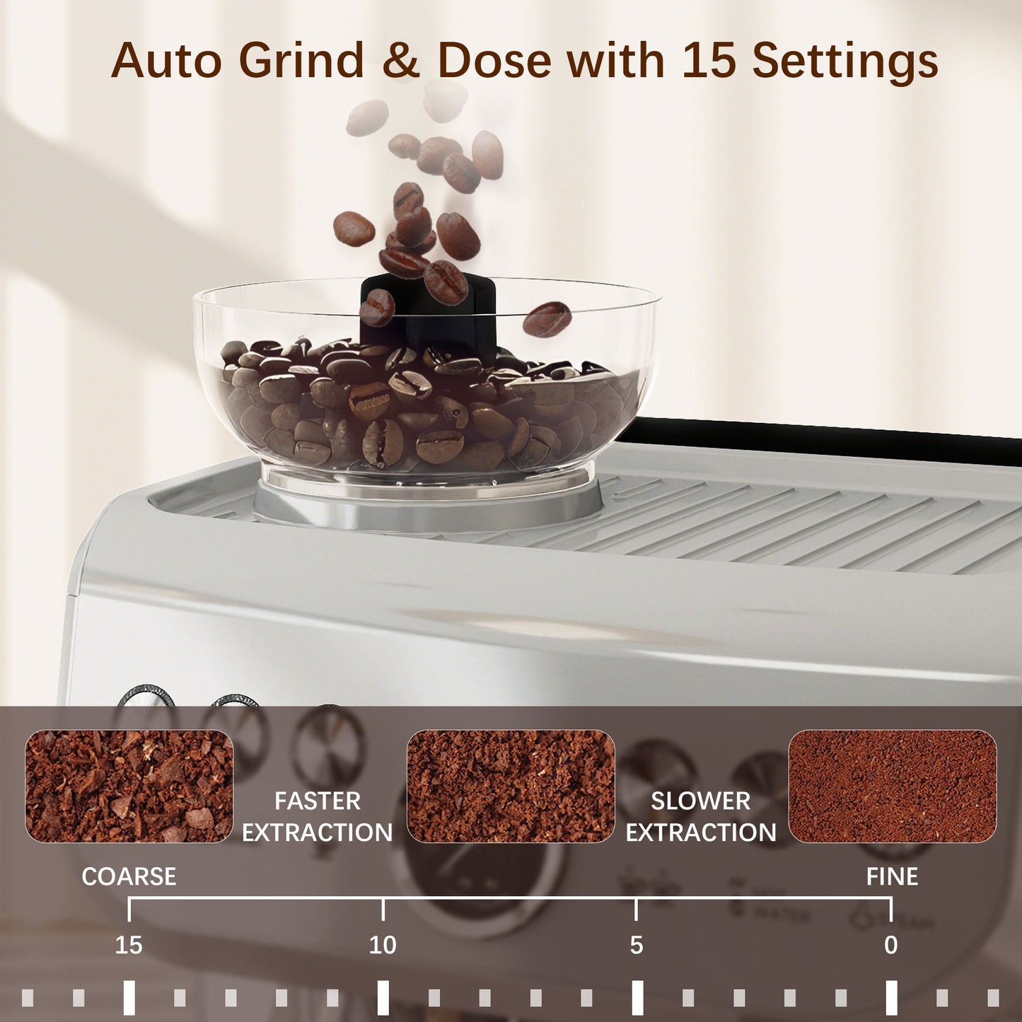 HOMCOM Espresso Machine, Bean Grinder & Steam Wand, 15 Bar Pressure, Silver.