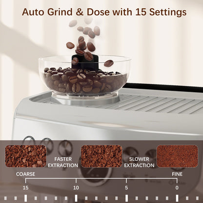 HOMCOM Espresso Machine, Bean Grinder & Steam Wand, 15 Bar Pressure, Silver.