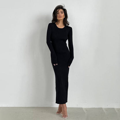 Round Neck Backless Design Sense Tied Dress Tight