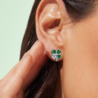 Silver Needle Natural Four-leaf Clover Lucky Earrings Female Gift For Mother's Day