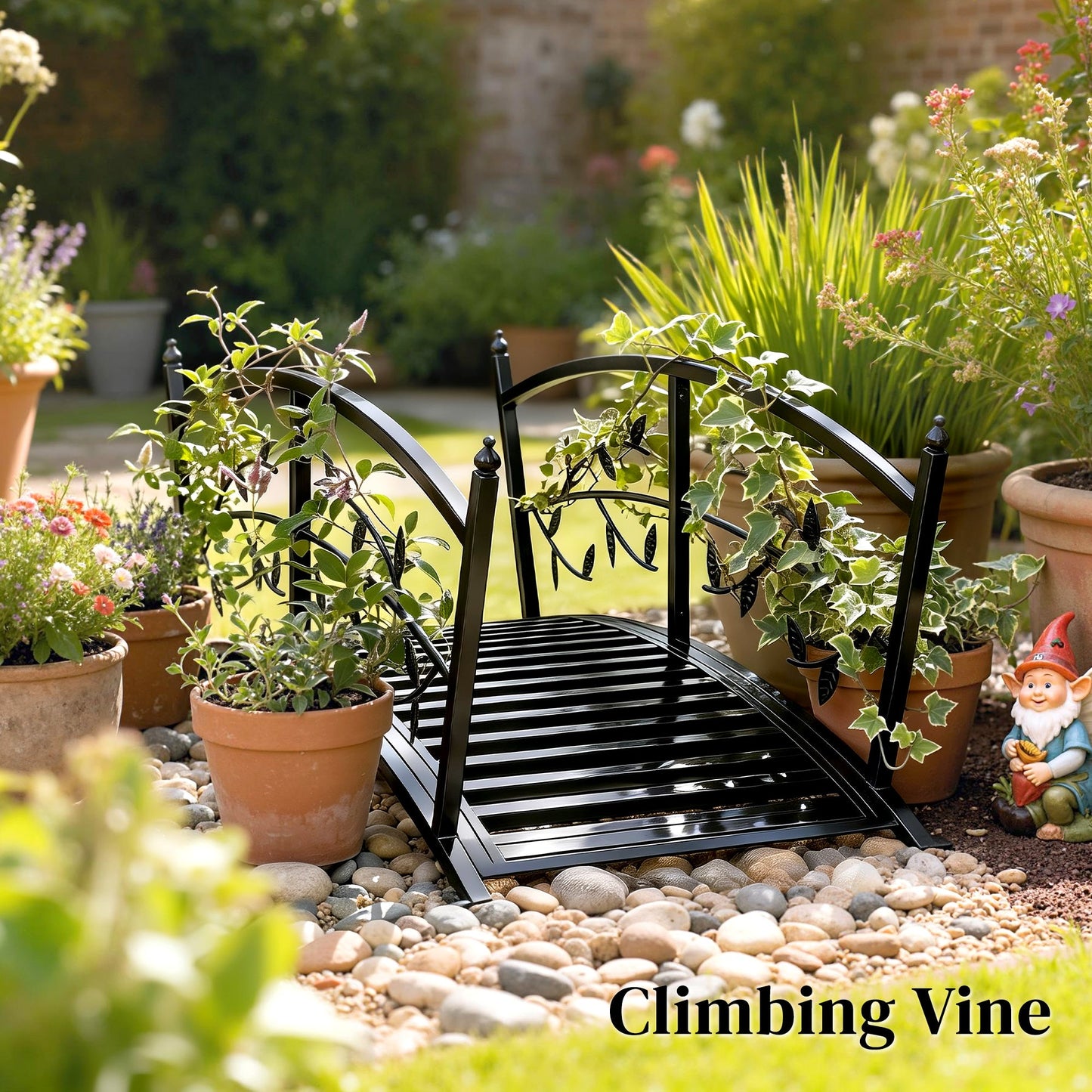 Outsunny 1.2M Metal Garden Bridge with Safety Railings, Outdoor Pond Bridge, Arch Decorative Footbridge for Creek Stream