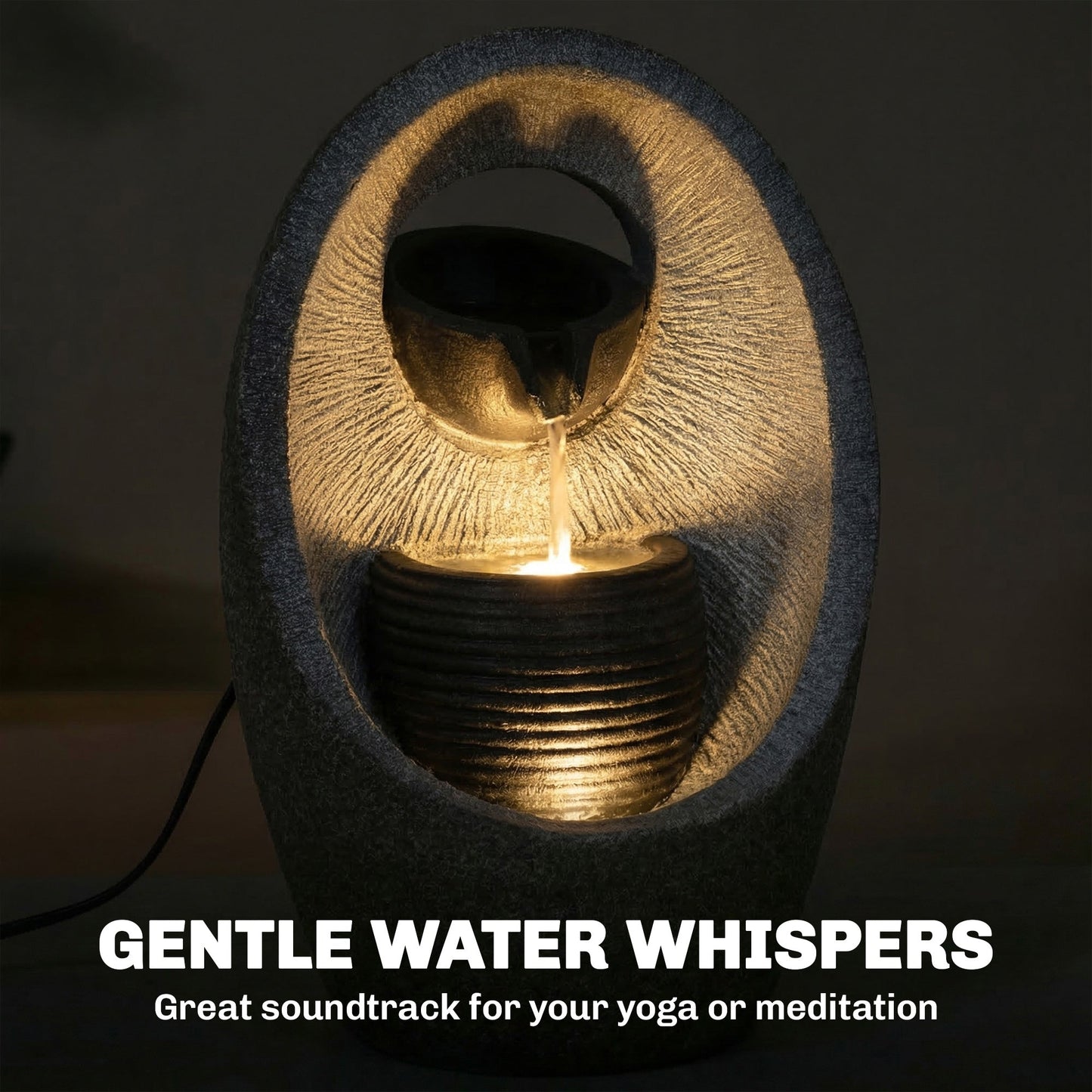 Outsunny Water Feature with 2-Tier Bowls, Garden Water Fountain with Pump and LED Lights, Resin Cascading Waterfall
