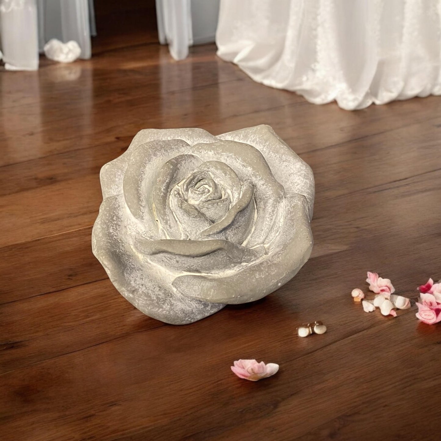 Flower on a Base Garden Ornament Resin Art Sculpture Figurine Stone Look 18cm