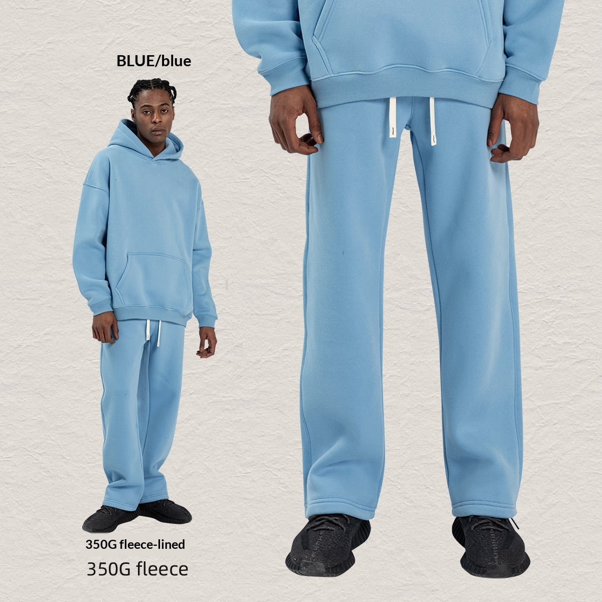 Men's Hooded Sweatshirt Fleece-lined Loose Sweatshirt Set