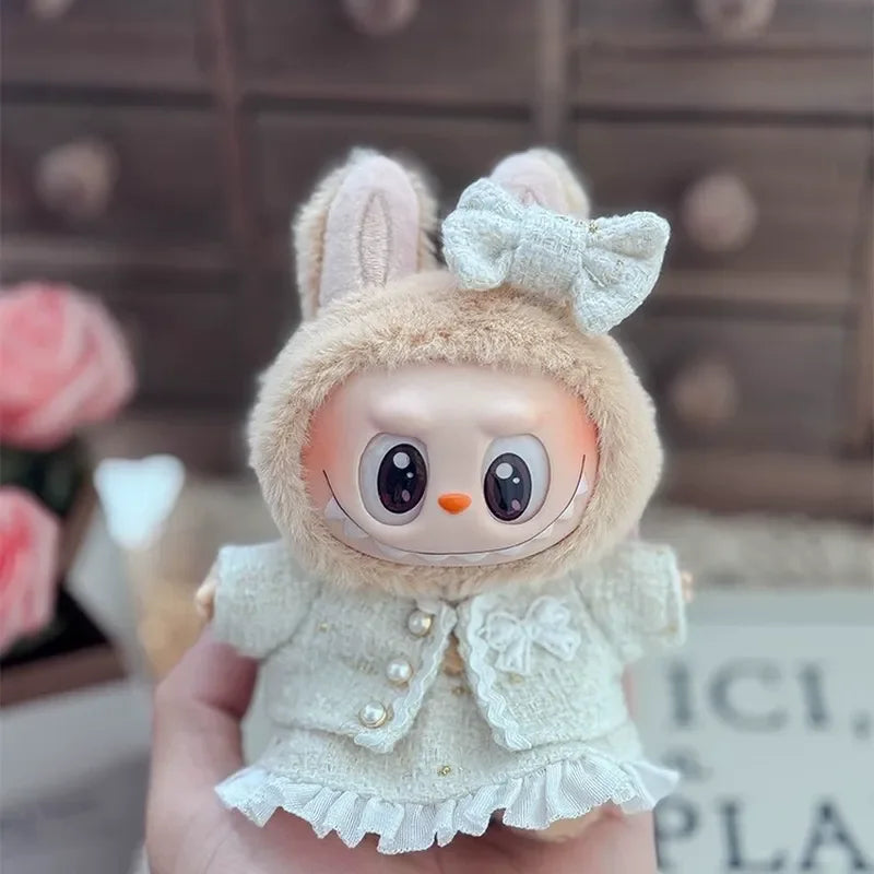 High-Fashion V1 V2  Labubu High End Luxury Chane Set 15cm 17cm Classic Grid Style Dress Set Fashion Clothes Replacement