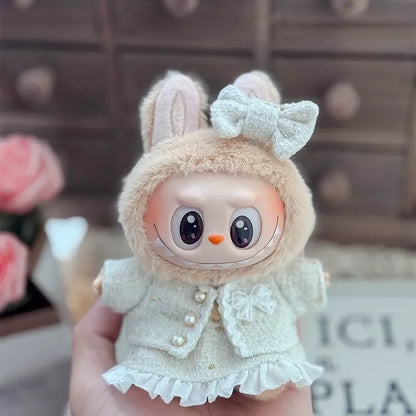 High-Fashion V1 V2  Labubu High End Luxury Chane Set 15cm 17cm Classic Grid Style Dress Set Fashion Clothes Replacement