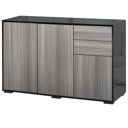 Side Cabinet  2 Door Cabinet and 2 Drawer for Home Office Grey Black