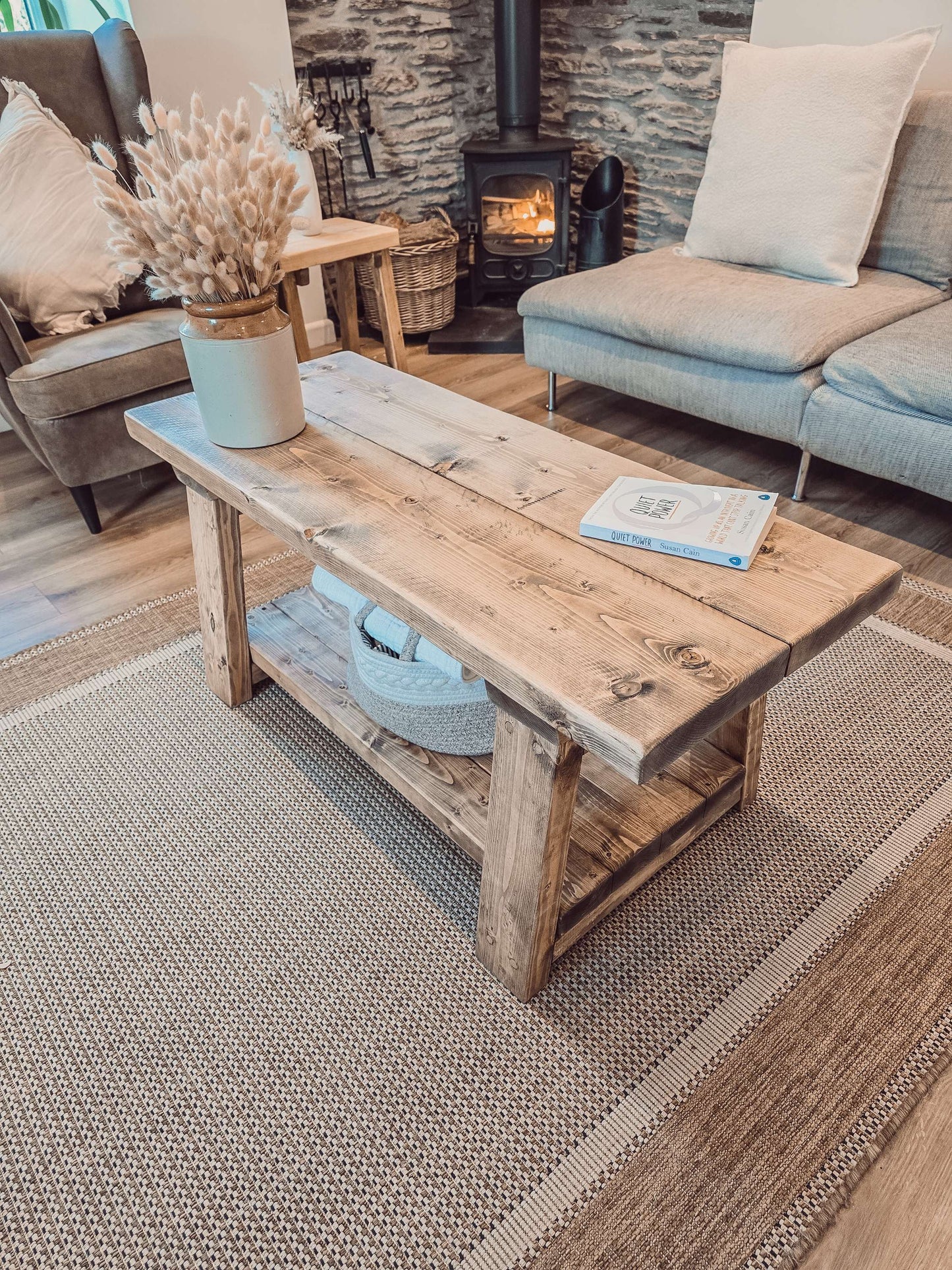 CARA Rustic Wooden Coffee Table With Shelf