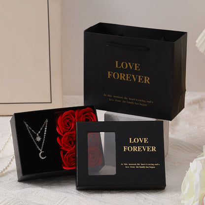 Valentine's Day Gift Ring Necklace Rose Jewelry Box
