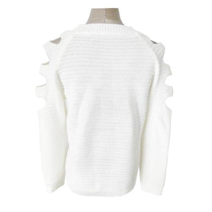 Women's Solid Color Round Neck Hollow-out Long-sleeved Knitted Bottoming Shirt