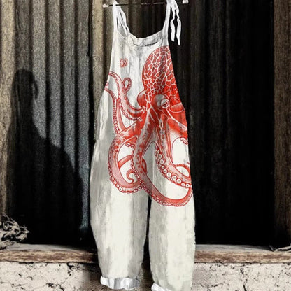 Women's Vintage-print Suspender Pants
