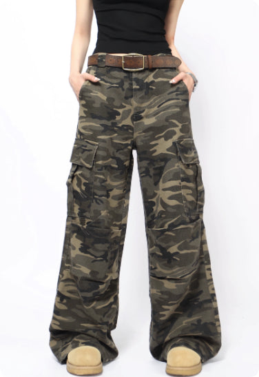 American Retro Washed Camouflage Cargo Pants For Men And Women