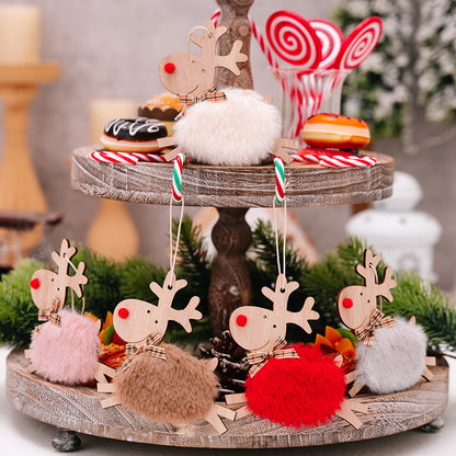 Christmas Wooden Elk Ornaments Red Lamb