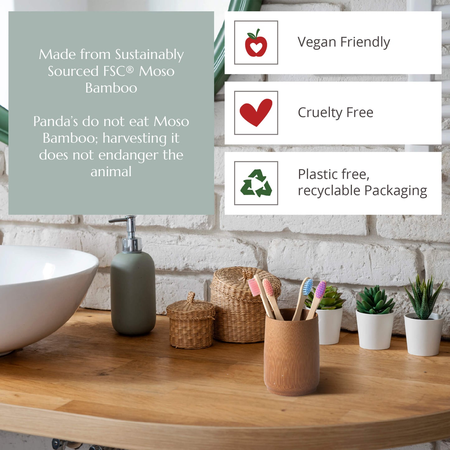 Children's Bamboo Toothbrush - 4 Pack - Aqua Colour