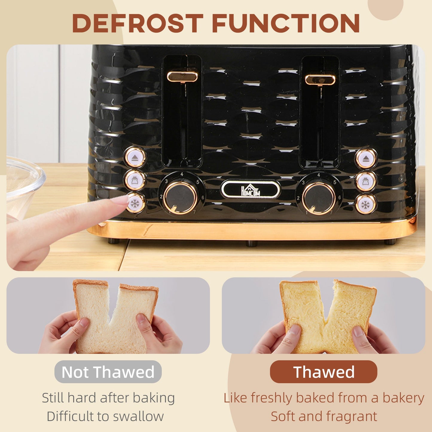 HOMCOM Four-Slice Rippled Toaster - Black