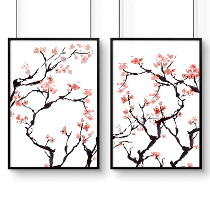 Cherry blossoms wall art | Set of 2 wall art prints