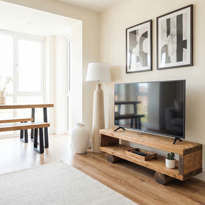 Handmade Rustic Solid Wood TV Unit: Timber Media Console