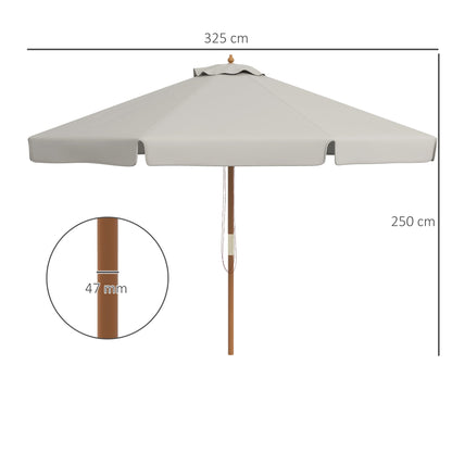 Outsunny 3.3(m) Garden Parasol Umbrella, Outdoor Sun Shade Canopy with 8 Bamboo Ribs, Ruffles and Wood Pole, Grey