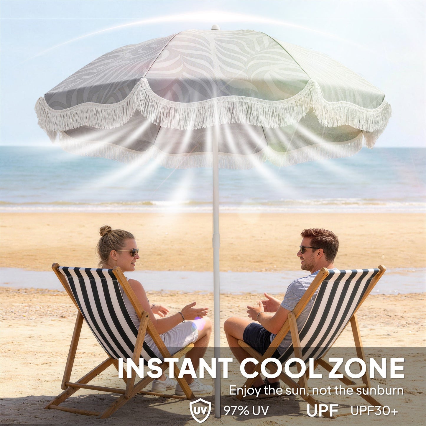 Outsunny 1.8 m Beach Umbrella Parasol with Sand Anchor, Portable Tilting Garden Parasol with Adjustable Height, Light Grey
