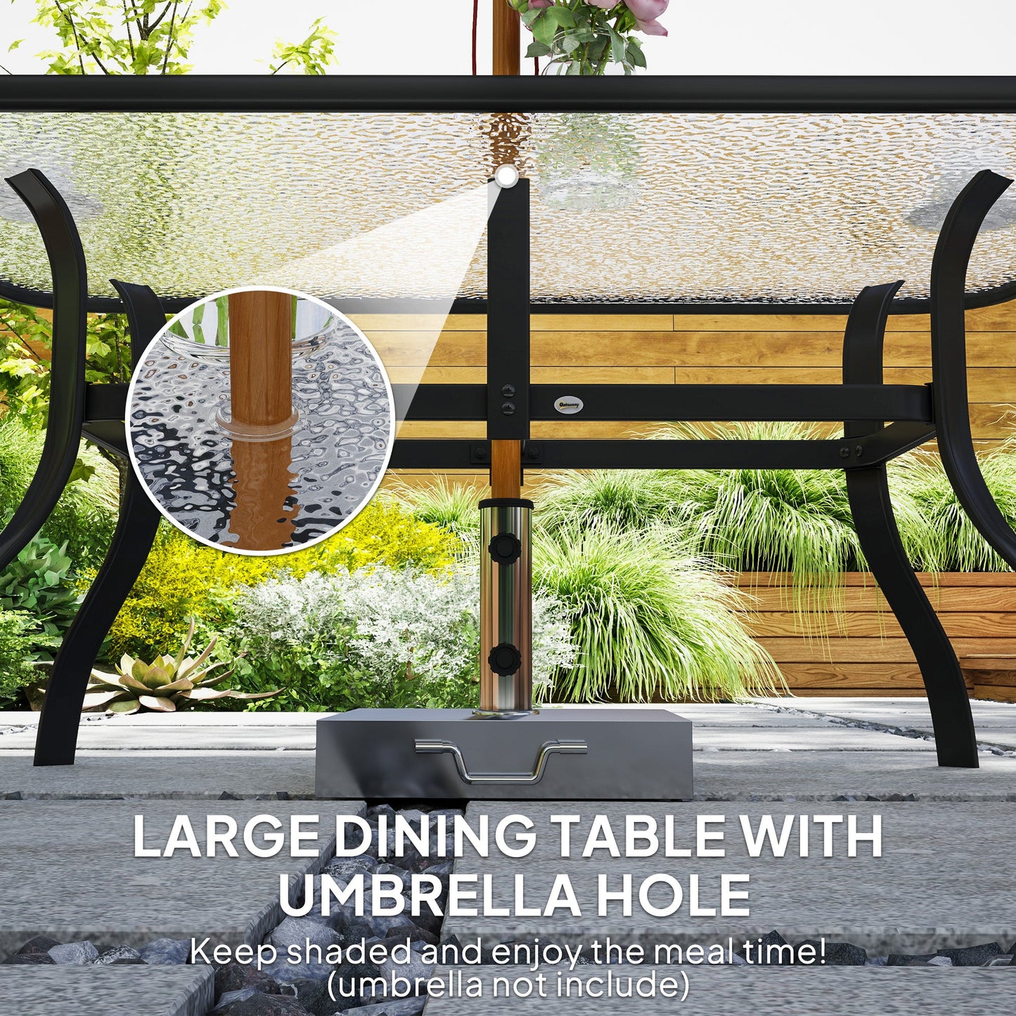 Outsunny Seven-Piece Garden Dining Set with Cushions - Black