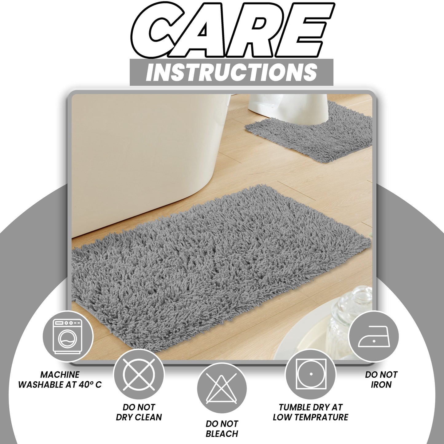 Como 2 Piece Grey Bath Mat & Pedestal Set Non-Slip Super Absorbent Cotton Bathroom Mats by OLIVIA ROCCO