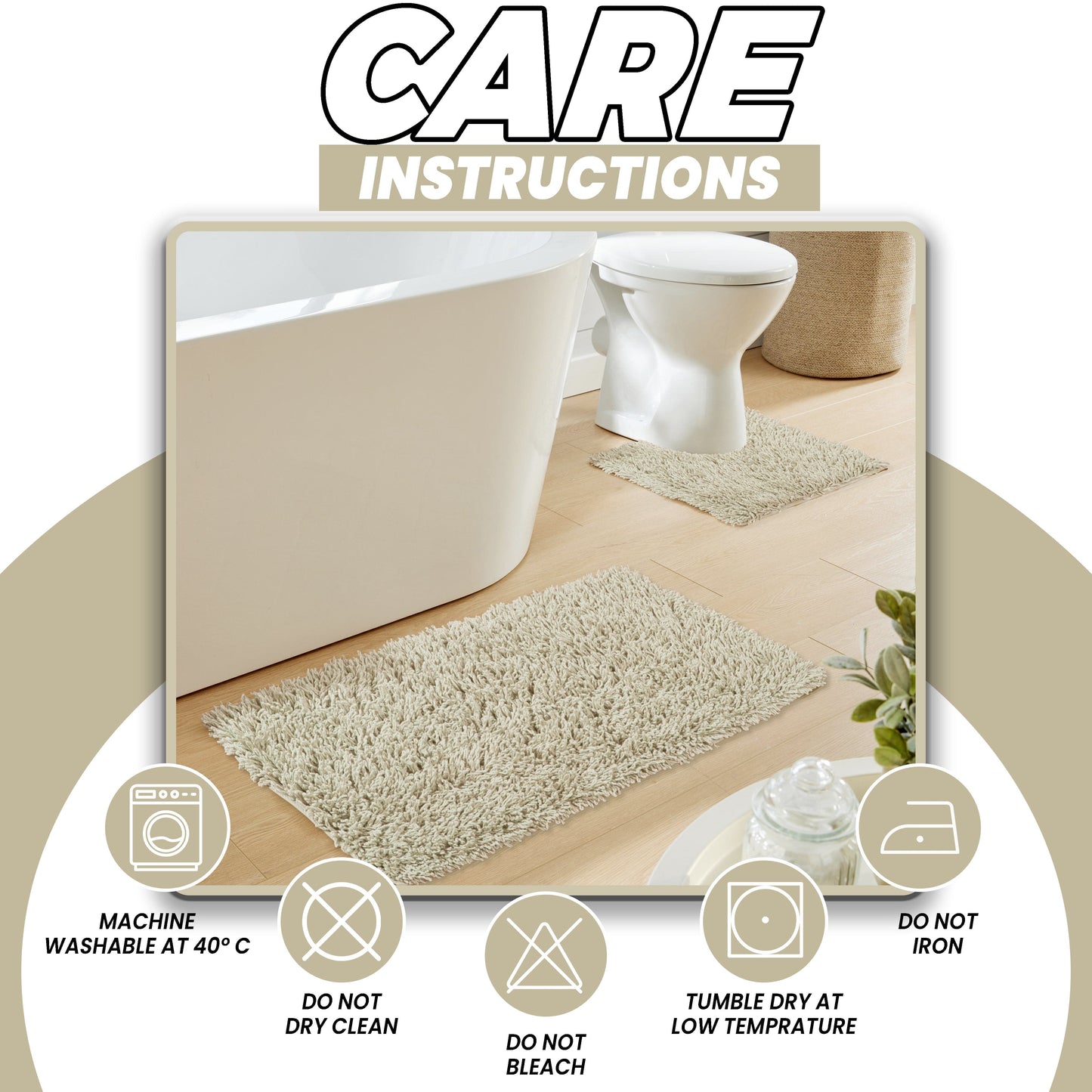 Como 2 Piece Natural Bath Mat & Pedestal Set Non-Slip Super Absorbent Cotton Bathroom Mats by OLIVIA ROCCO