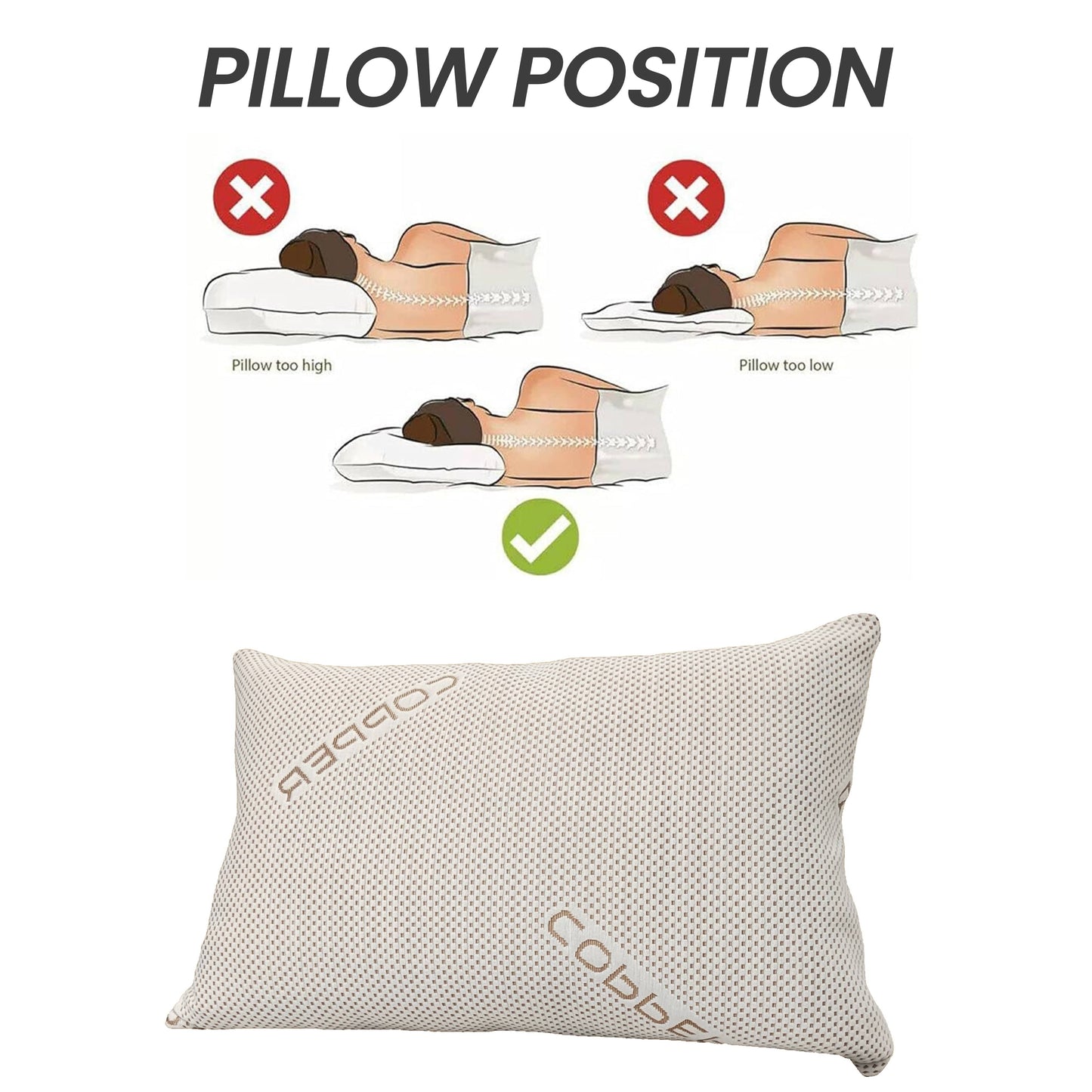 OLIVIA ROCCO Copper Infused Memory Foam Pillow For Skin Health Hypoallergenic Premium Fibre Filling Luxury Comfort With Copper Fabric Cover