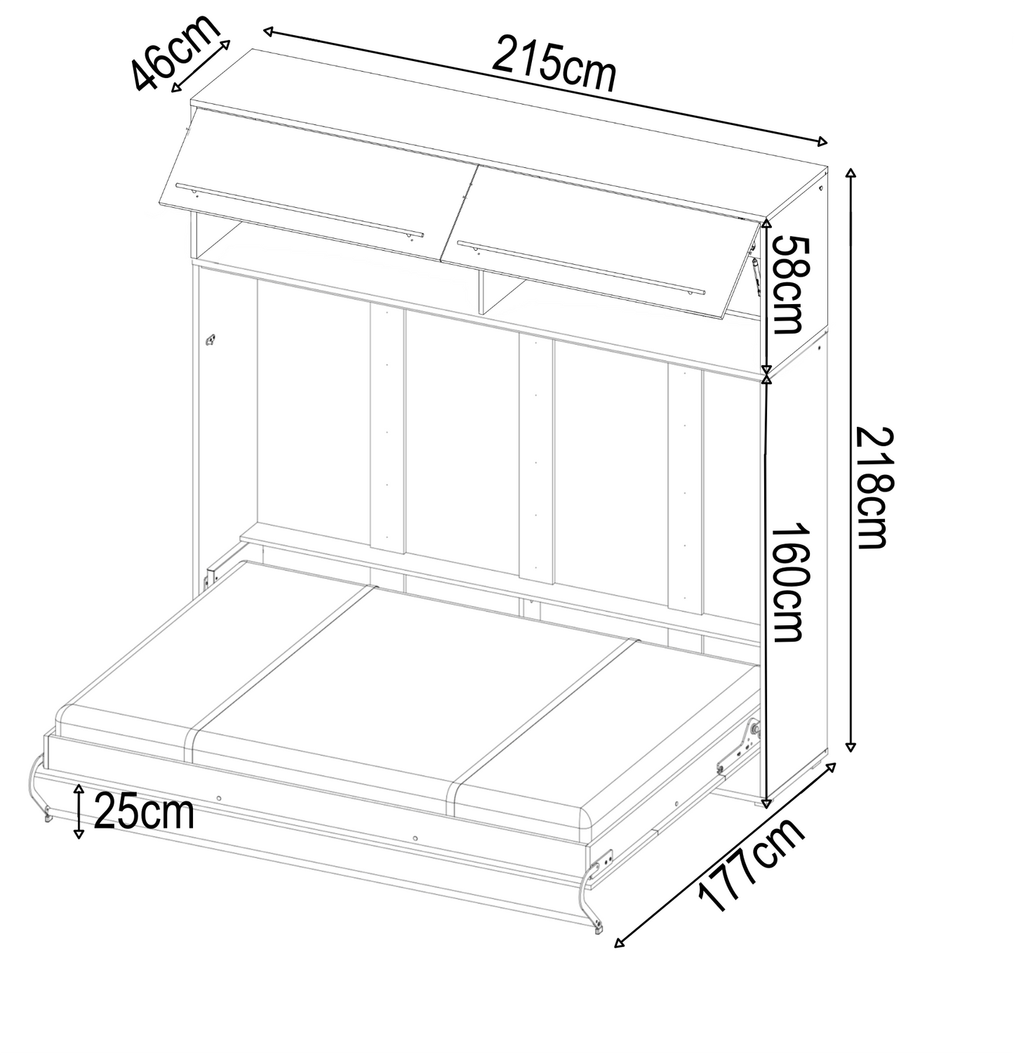 CP-04 Horizontal Wall Bed Concept Murphy Bed 140cm with Over Bed Unit