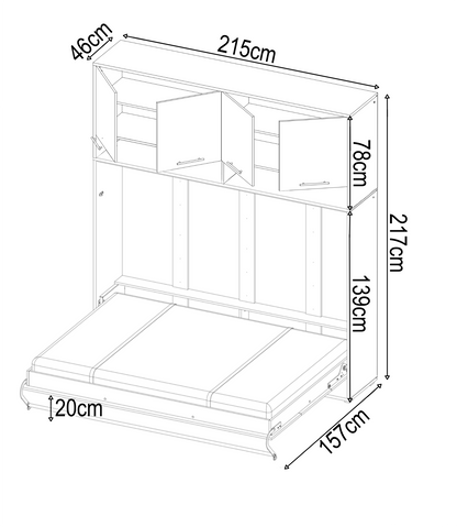 CP-05 Horizontal Wall Bed Murphy Bed Concept 120cm with Over Bed Unit
