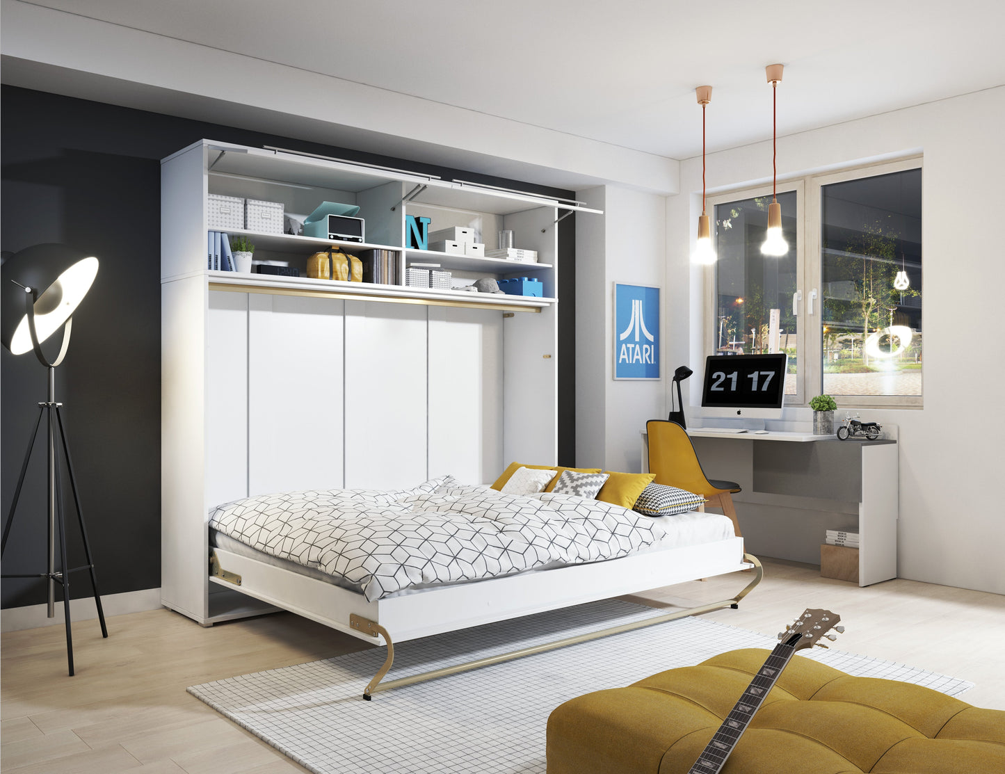 CP-05 Horizontal Wall Bed Murphy Bed Concept 120cm with Over Bed Unit