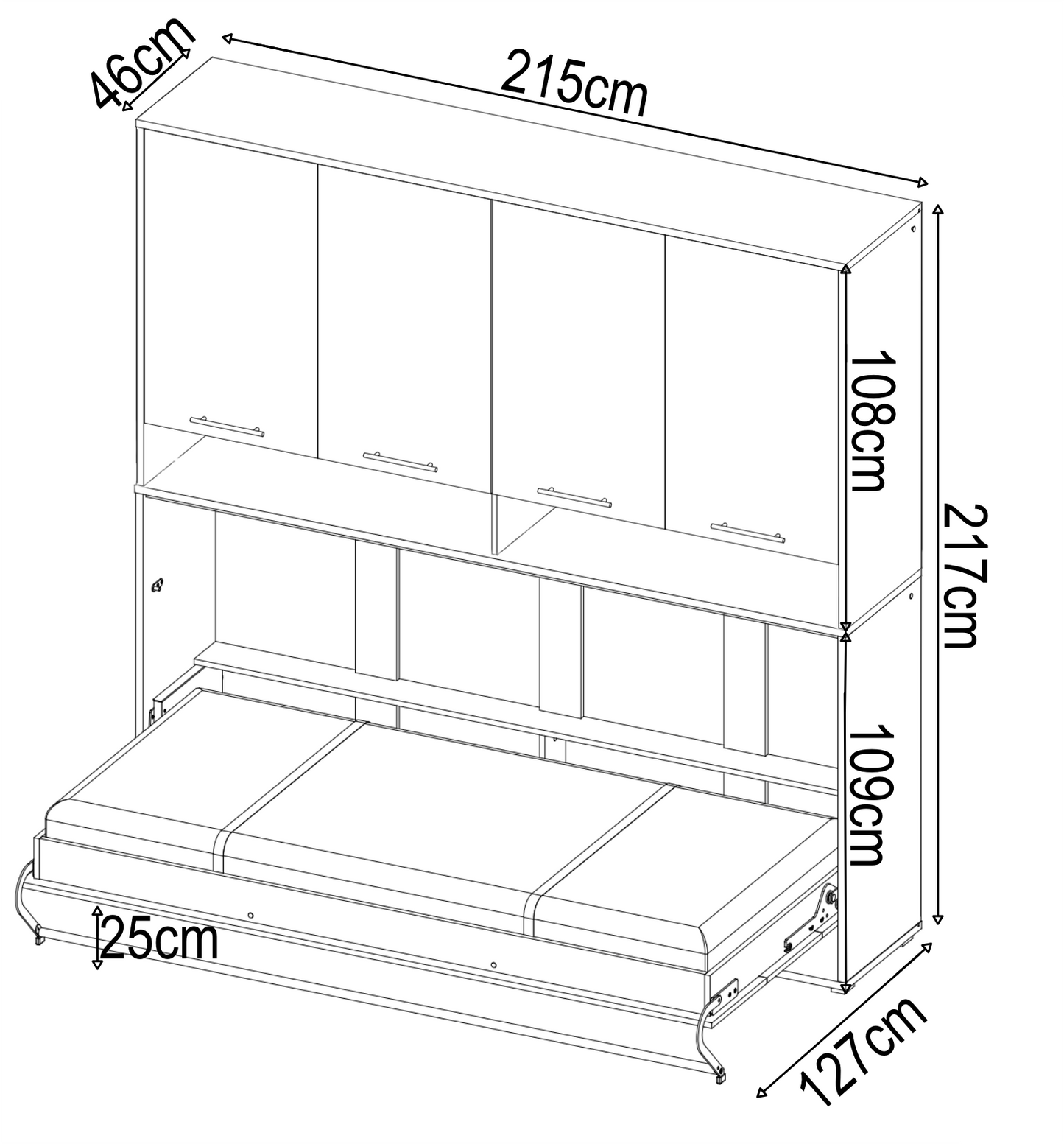 CP-06 Horizontal Wall Bed Murphy Bed Concept 90cm with Over Bed Unit