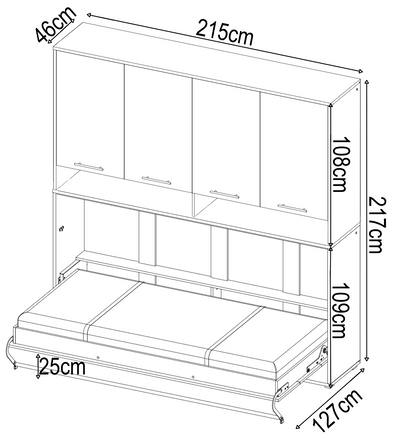 CP-06 Horizontal Wall Bed Murphy Bed Concept 90cm with Over Bed Unit
