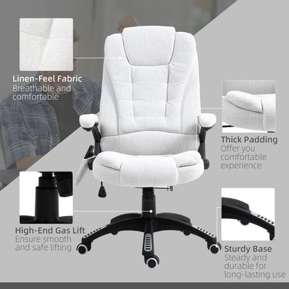 Vinsetto Massage Recliner Chair Heated Office Chair with Six Massage Points Linen-Feel Fabric 360\'c2\'b0 Swivel Wheels Cream White