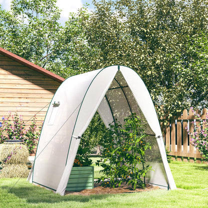 Outsunny Polytunnel Greenhouse with Sandbags, Walk-In Tunnel Green House with 2 Doors and Screen Windows, 1.8 x 1.8 x 2m, White