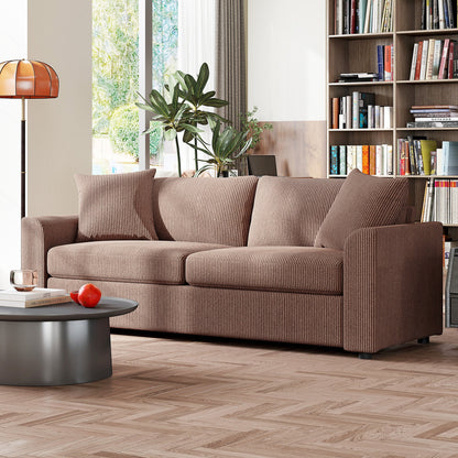 HOMCOM Modern 3 Seater Sofa with Spring Cushion, 212 cm Fabric Jumbo Cord Sofa Couch with 2 Scatter Cushions, Upholstered Corduroy Settee for Living Room, Bedroom, Home Office, Coffee