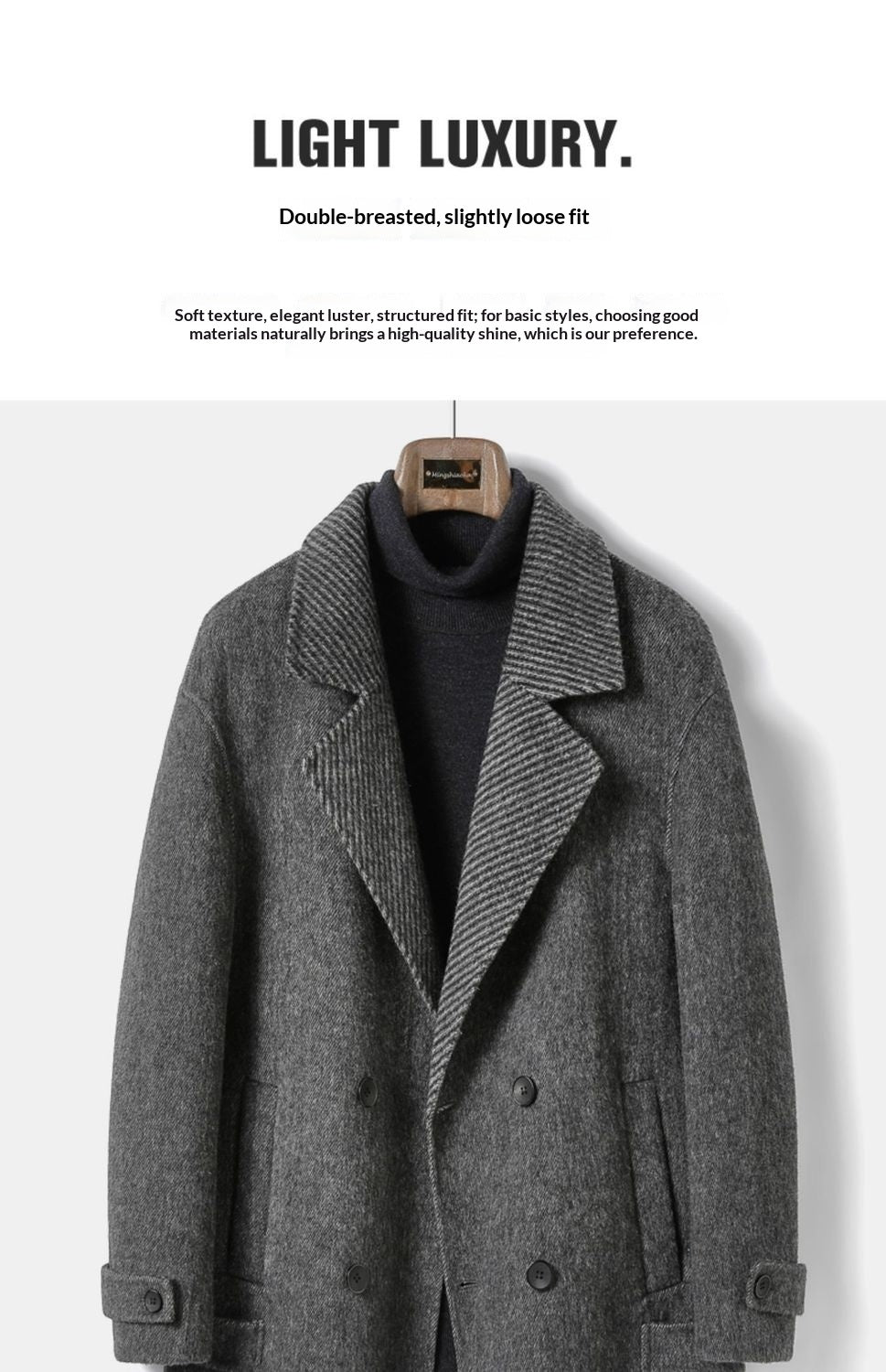 Men's Business-Style Double-Faced Wool Coat Korean-Style Wool Overcoat