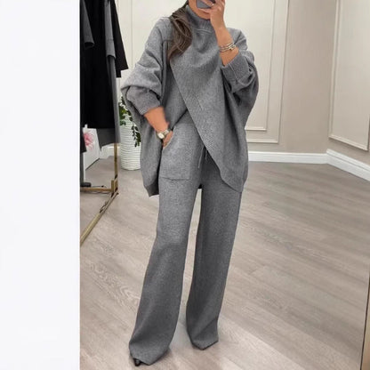 V-neck Single-breasted Slim-fit Knitwear Two-piece Set