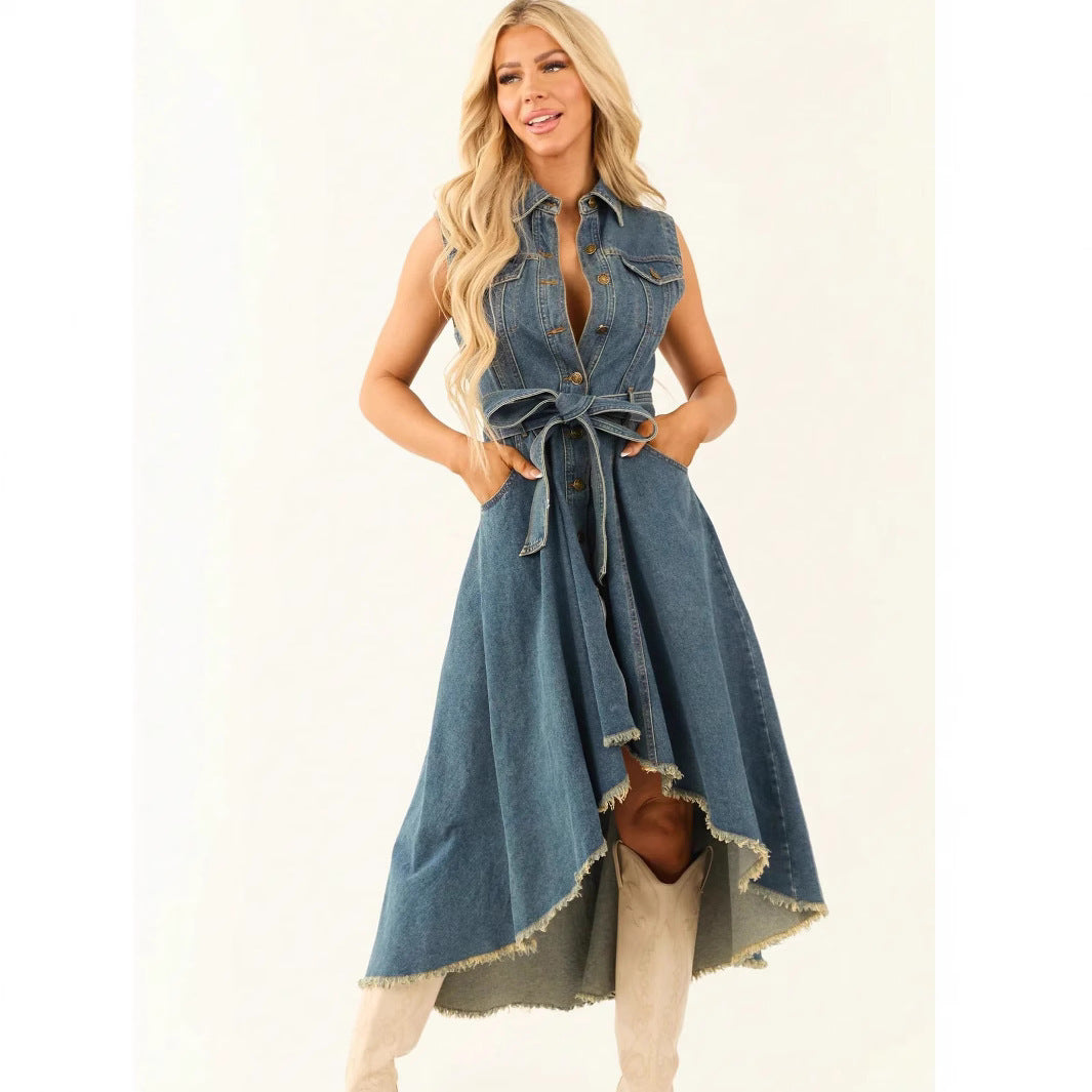 Sleeveless Irregular With Personality Raw Edge Dress