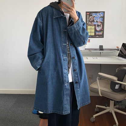 Denim Trench Coat Korean Style Wear Temperament Mid-length