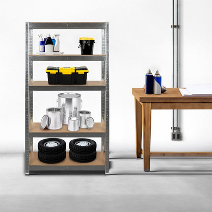 2pc 5-Tier Steel Garage Shelving Units Set - 75 x 30 x 150cm - Galvanised