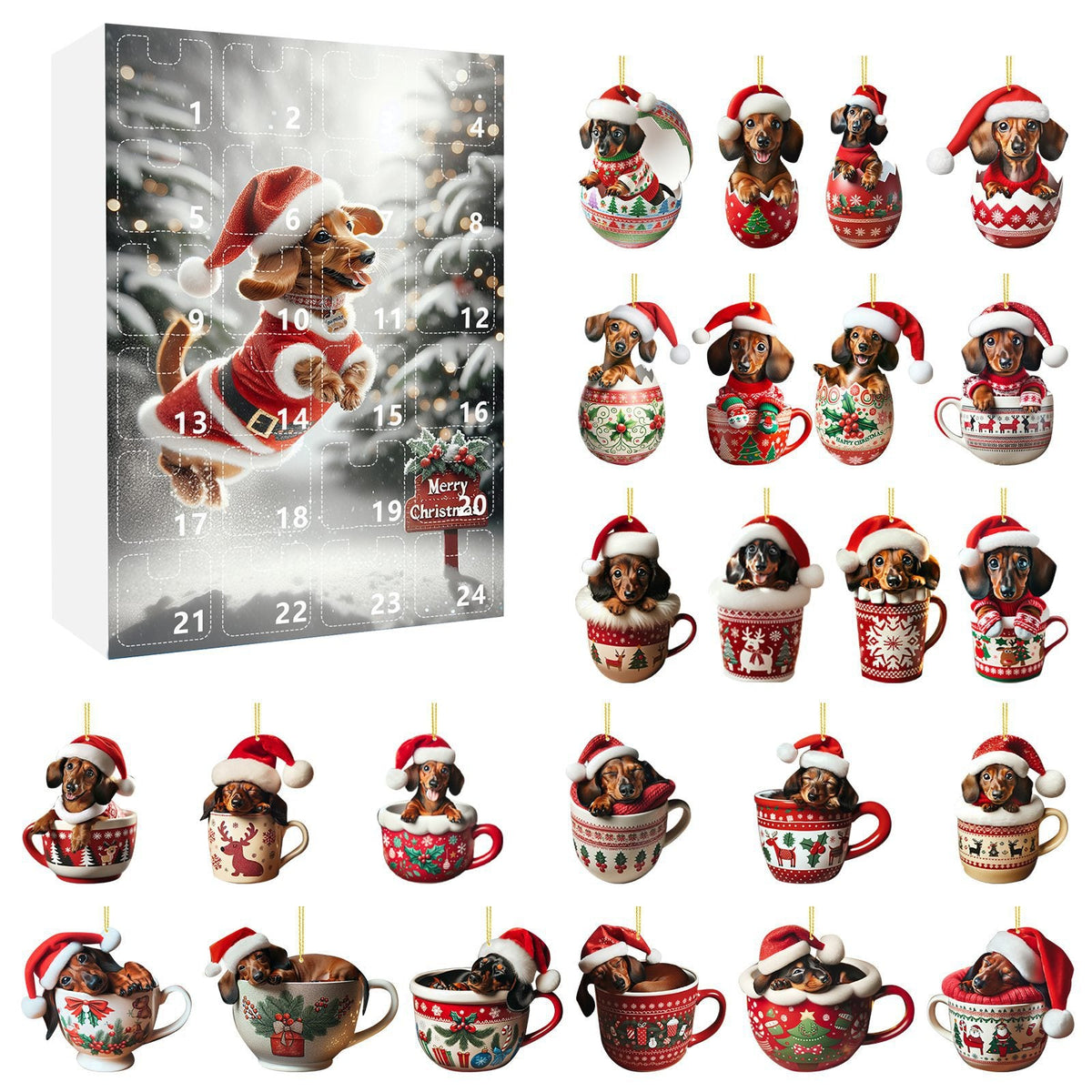Christmas Coming Blind Box Sausage Dog Cup Pendant