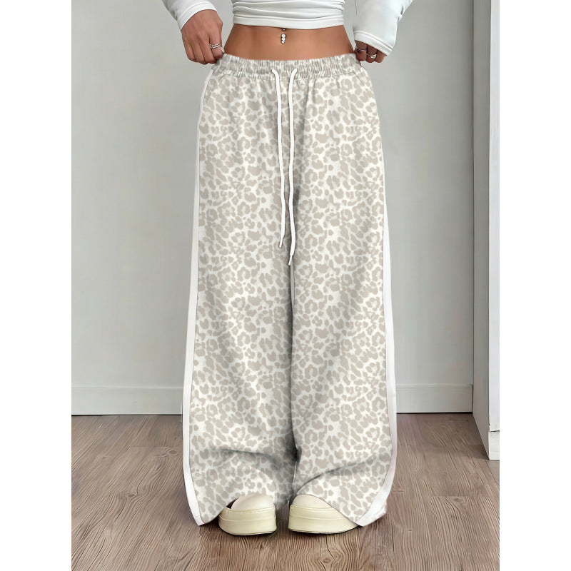 Stylish Leopard-print Patchwork Wide-leg Pants With A Relaxed Flowy Fit