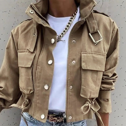 Single-breasted Zipper Short Casual Long Sleeve Coat