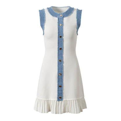 Spring And Summer New Patchwork Contrast Color Burr Dress