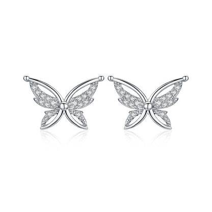 Personality All-Match Full Rhinestone Zircon Butterfly Copper-plated Stud Earrings