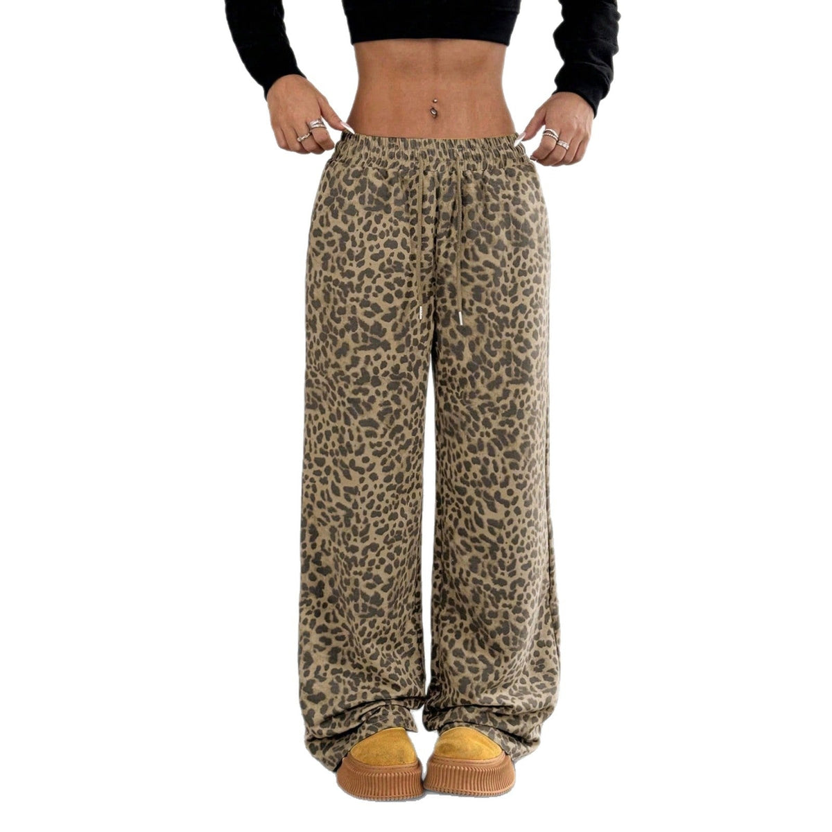 Fashionable And Versatile Leopard-Print Loose Casual Trousers