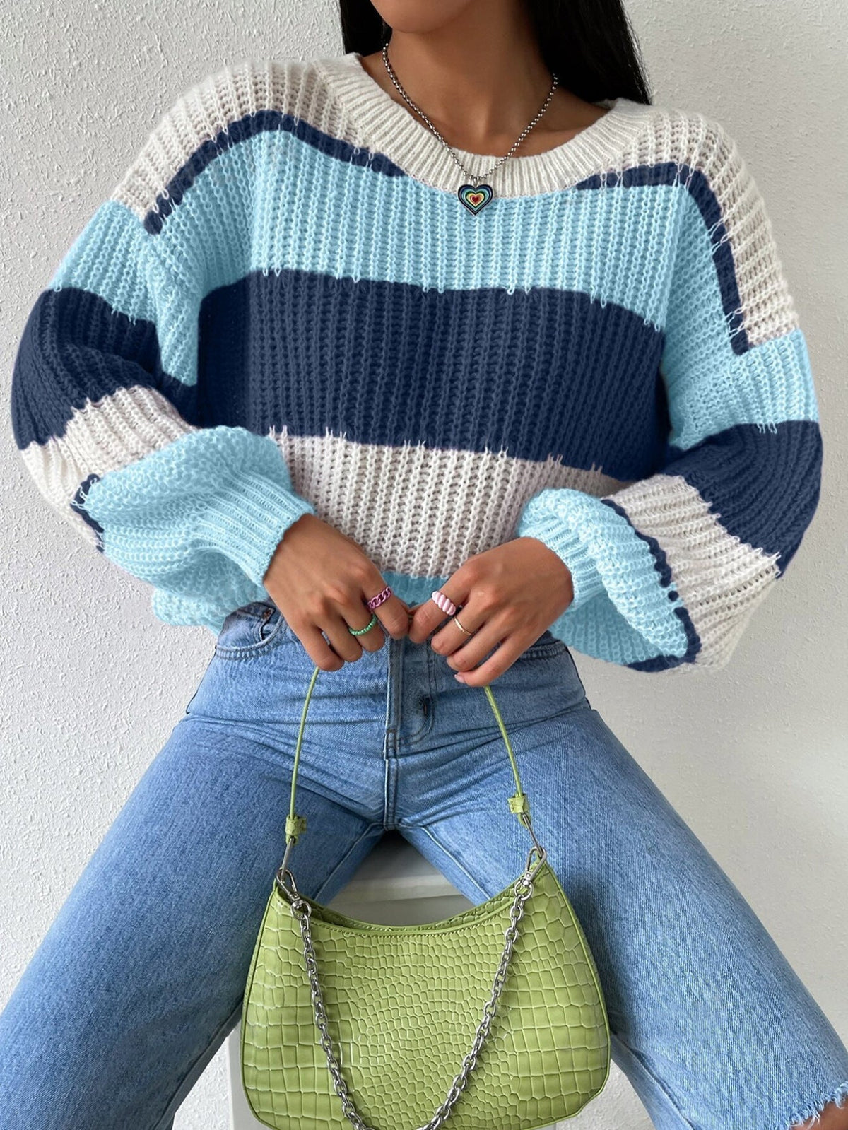 Autumn And Winter Long Sleeve Pullover Contrast Color Casual