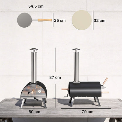 Outsunny Outdoor Pizza Oven Foldable Legs Pellet Wood Fired Pizza Maker w/ 12" Rotating Stone and Peel