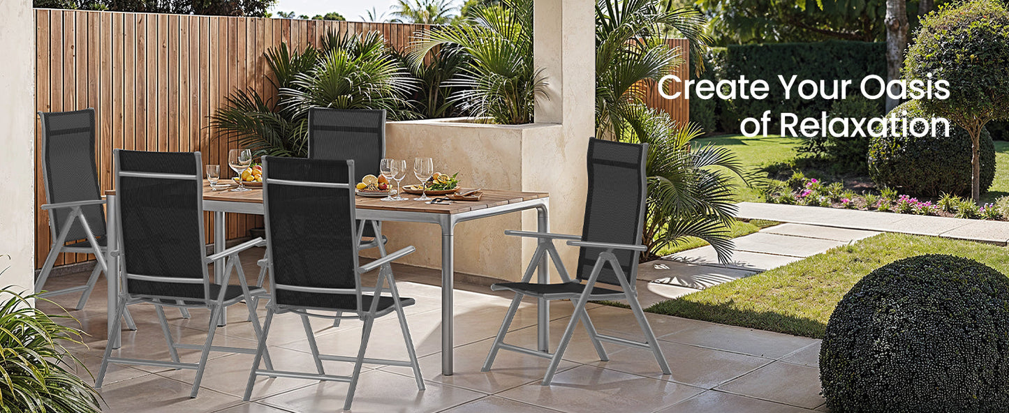 SONGMICS Set of 2 Folding Garden Chairs, Outdoor Chairs with Metal Frame, 8-Angle Reclining Backrest, Max. Capacity 150 kg per Chair